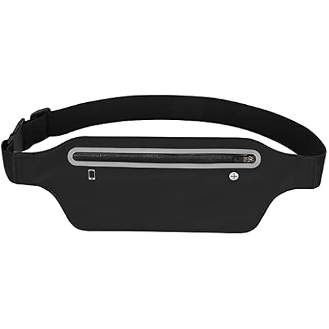 Eillekys Slim Running Belt, Ultra Light Running Waist Pack Fanny Pack for Women Men Running Fitness Belt with Headphone Hole and Reflective Strip Adjustable Strap Sweatproof Waist Bag (Black) Cover