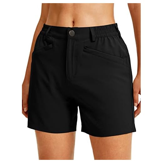 Soothfeel Women's Golf Shorts with 4 Pockets 5 Inch Quick Dry Stretch Dress Work Hiking Shorts for Women Casual Summer (Black, L)