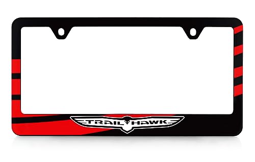 Jeep Trailhawk UV Printed Black Plastic License Plate Frame - Trailhawk Wing Logo