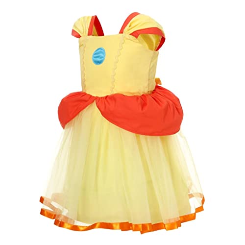 Lito Angels Princess Daisy Fancy Dress Up Costume with Crown and Gloves for Kids Girls Age 5-6 Years, Yellow (Tag Number 140) - Image 3