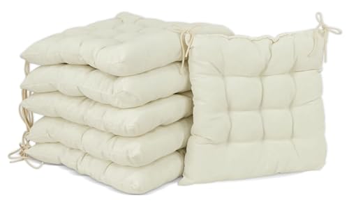 CHELY INTERMARKET - Cojines para sillas 40x40x7,5cm (Blanco Hueso) Pack 6 Unidades, con Correas de sujeción para Asientos, 9 Pespuntes. Sirve para terraza y Patio Exteriores.(2,25)