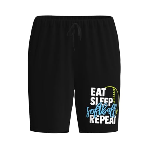 Eat Sleep Softball Pajama Shorts for Men, Men's Pajama Bottoms, Sleepwear for Summer2