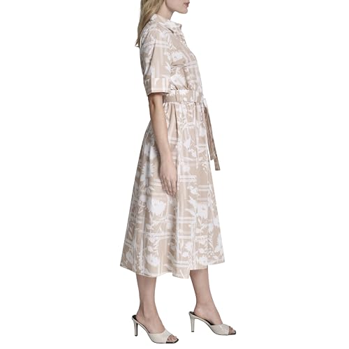 Image of DKNY Women's Short Sleeve Cotton Poplin Collared Midi Shirtdress
