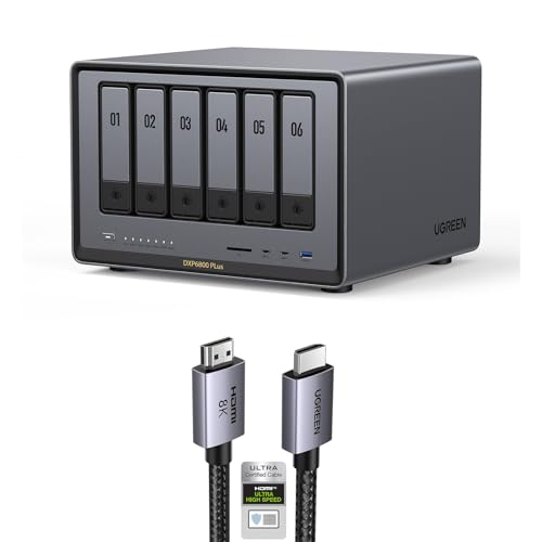 UGREEN NASync DXP6800 Plus 6-Bay Desktop NAS Support Storage Capacity Up to 196TB Bundle with 6.6FT 8K HDMI Cable Certified.