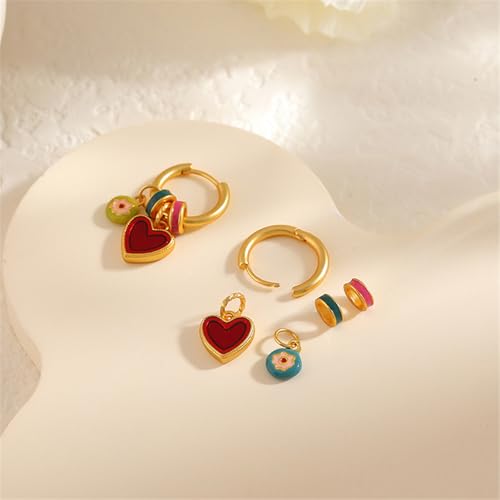 Boucles d'oreilles cœur en alliage et émail coloré pour look empilable - 3