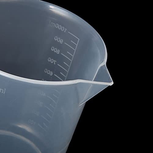 18 Pack Plastic Beakers, 1000 ml Graduations, Premium Polypropylene, Plastic Graduated Measuring Cups for Science Lab Equipment, Home Experiment, School Teaching Supplies Transparent - Thumbnail 3