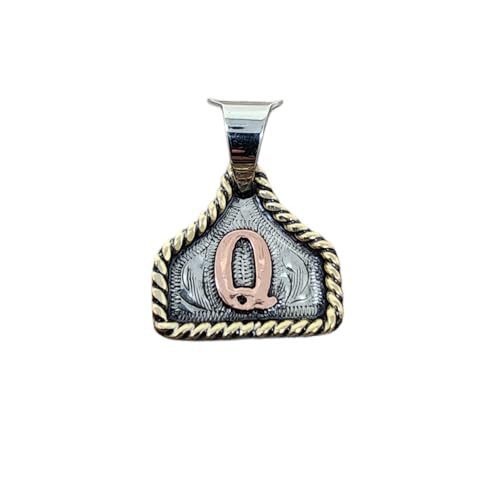 Custom Handmade Cow Tag Western Necklace with Copper Initial Monogram Pendant - Cattle Tag Hand Engraving. Pendant and Free Chain included. Keychain option.