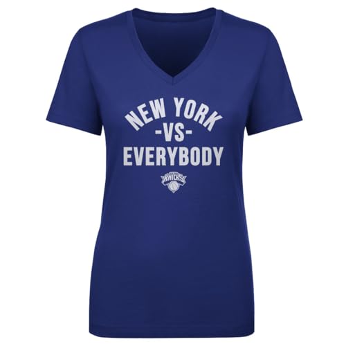500 LEVEL New York Knicks Vs. Everybody Womens V-Neck T-Shirt (Royal Blue Medium)