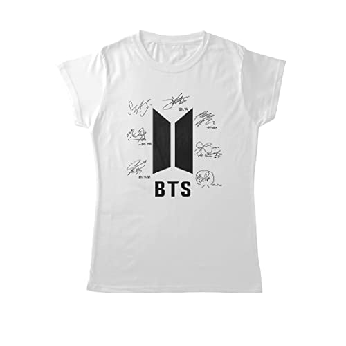 Createe - BTS firmas hombre/mujer 100% algodón Artwork, blanco, L