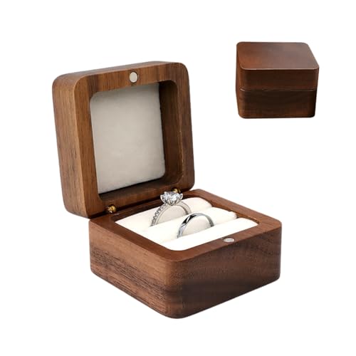 YZROHYI Caixa anéis de casamento, caixa anel de noivado de madeira, caixa para anéis presente, estojo para alianças retro, suporte de alianças com interior de veludo, Wedding Ring Box, caixas de jóias