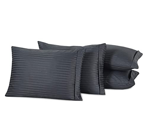 4 Pack Gray Pillow Protectors Standard 20X26 Inches Cotton Sateen Blend Tight Weave Size High Thread Count Zippered Grey Hotel Quality Non Noisy #TOP16