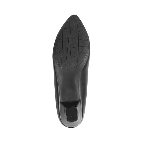 Image of Mochi Women Black Synthetic Pointed Toe Mid Heel Pumps with Bow Detail, Slip On Formal Office Wear Shoes