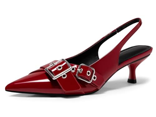 Image of Coutgo Womens Slingback Kitten Heels Closed Pointed Toe Pumps Studded Buckle Strap Party Dress Shoes