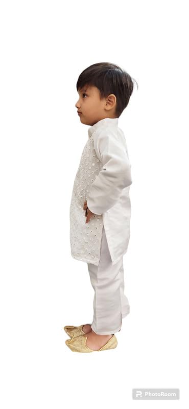 Image of Aglare Gujarati Kedia Dhoti Dress For Boys,kedia,Kurta set for boys small and adult,STITCHED White