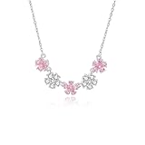 Hoisy Colgante Collar Mujer Oro Blanco 18 Kilates, Flores con Zafiro Rosa Creada y Moissanita, Colgante de Mujer Plata Rosa
