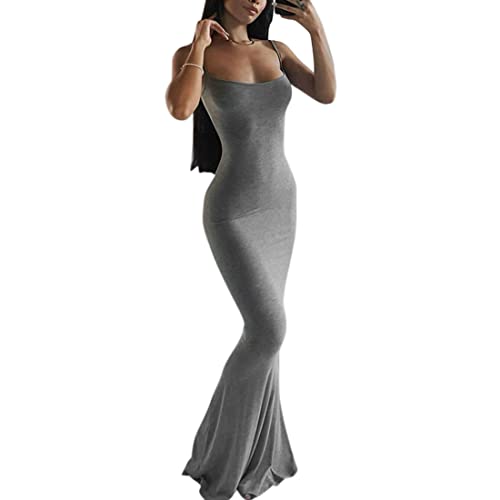 Image of Womens Spaghetti Strap Bodycon Backless Maxi Dress