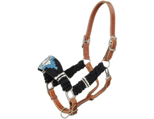 Tough 1 Wool String Leather Halter Coral/Grey/Turq