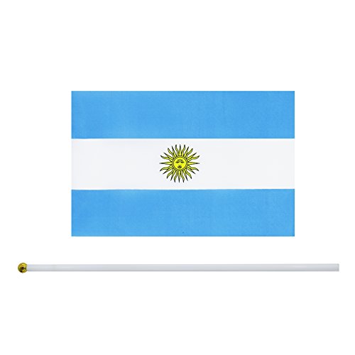 Kind Girl Hand Held Argentina Flag Argentine Flag Stick Flag Mini Flag 50 Pack Round Top National Country Flags, Party Decorations Supplies for Parades,World Cup,Sports Events,International Festival