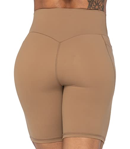 Image of Sunzel Women's No Front Seam Biker Shorts with Pockets, High Waist Tummy Control Yoga Workout Gym Bike Shorts | 3, 5 Or 8-Inch Inseam, High Waisted, No Front Seam, Side Pockets, Buttery Soft, Compression Fit, Squat Proof, Tummy Control