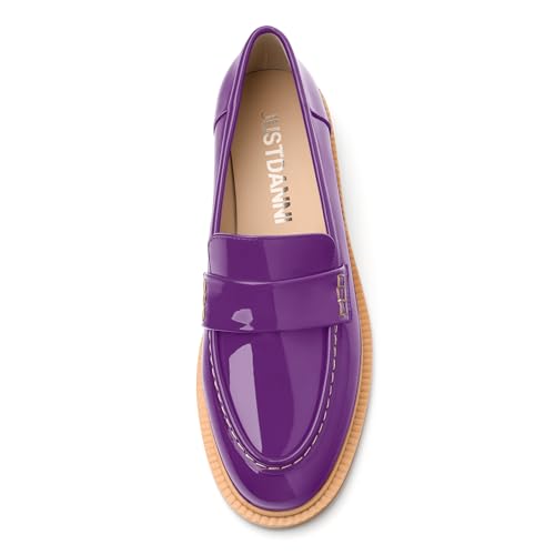 Image of JUSTDANNI Loafers for Women Slip On Shoes with Round Toe 1.2-Inch Low Chunky Block Heel Patent Comfortable Casual Dress Pump Shoes for Wedding Party Work Shopping Dating