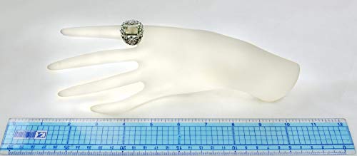 Image of Sterling Silver 925 Ring Genuine GEMS Octagon 16X12 mm 11 Cts Rhodium-Plated Finish Baroque Style