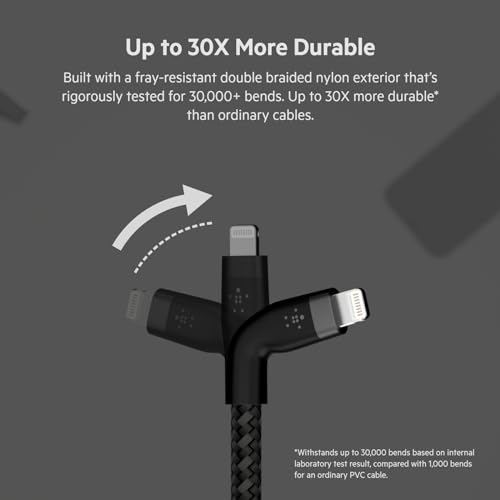 Kabel Belkin BoostCharge Pro z giętkim plecionym kablem USB typu C do Lightning (2 m), z certyfikatem MFi 20 W do szybkiego ładowania PD Power Delivery dla iPhone, iPad i innych — czarny