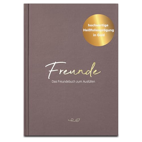 LEAF & GOLD® Libro de amigos para rellenar, libro de amigos para adultos, con cubierta dorada elegante, libro de amistad con preguntas personales, álbum de poesía