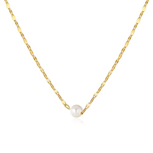 Collier long pour femmes avec pendentif en perles et chaîne acier inoxydable