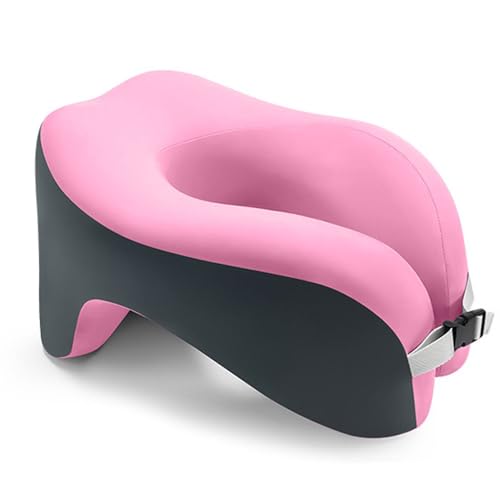 GJGSW Oreiller de Sieste en Forme de U en Mousse Mémoire pour Bureau et École, Oreiller de Soutien Cervical Portable pour Voyage Adulte et Enfant, Coussin Câlin Ergonomique(Pink-Gray)