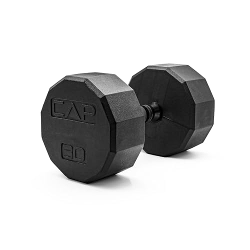 Image of CAP Rubber Coated Dumbbell Weights, Free Weights for Home Gym Strength Training, Anti-Roll Hex Dumbbells with Black, Chrome & Comfort Grip Handles, Singles