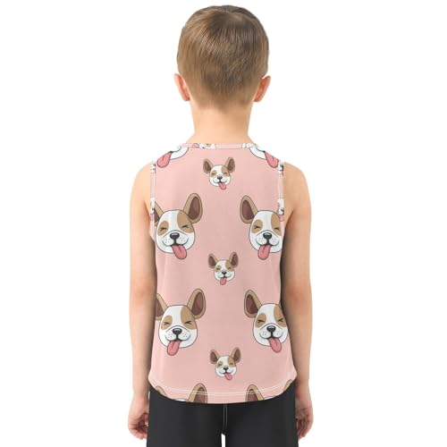 J JOYSAY Cartoon Bulldog Pink Boys Tank Top Sleeveless Muscle Shirts Quick Dry Workout Active Sport Kids T-Shirts 3-15T3