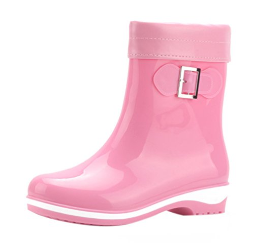 LvRao Damen Mädchen Gummistiefel Herbst Winter Warm Abnehmbar verdicken Garten Regen Schnee Kurze Regenstiefel (Pink, EU 39 / CN 40) Cover