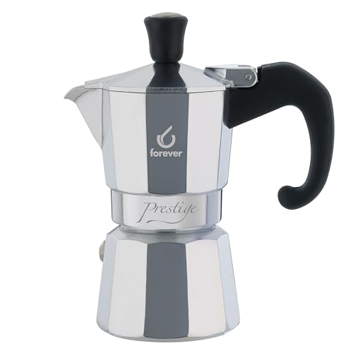 FOREVER Caffettiera Moka 0.5 Tazza Alluminio, Miss Moka Prestige, Caffettiera Moka per Casa, Caffettiera Portatile per Viaggio, Tazze di Caffè, inclusa Guarnizione in Silicone