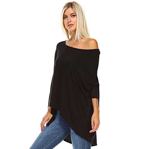 Isaac Liev Women's Tunic Top – Casual 3/4 Batwing Dolman Sleeve Off Shoulder Baggy Loose Fit Flowy T Shirt Blouse3