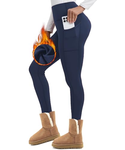 Merlvida Leggins Termici Donna Invernali Pantaloni Termici con Fodera in Pile Leggings Sportivi Donna a Vita Alta Felpati Collant Caldi Morbidi Leggings Push Up con Tasche