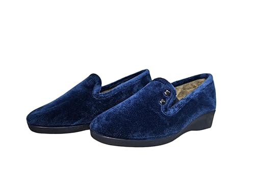 COZSERIES Zapatos Mujer Casa Cómodos Invierno Interior Negro Suela Caucho Antideslizante Forro Térmico Cálido Cierre Talla 35-41 704N MARINO-38