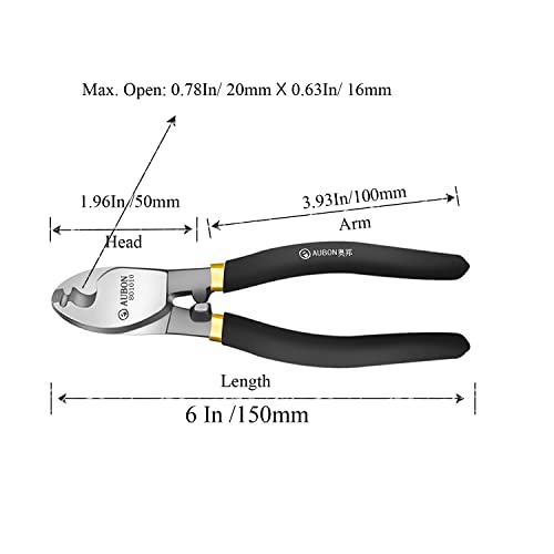 Aubon Cable Cutter 150 mm, Hand Tools High Carbon Steel Wire Cable Cutting Tools Ideal for Cutting Copper, Aluminium and Electric Cables NOT for Bicycle Cable