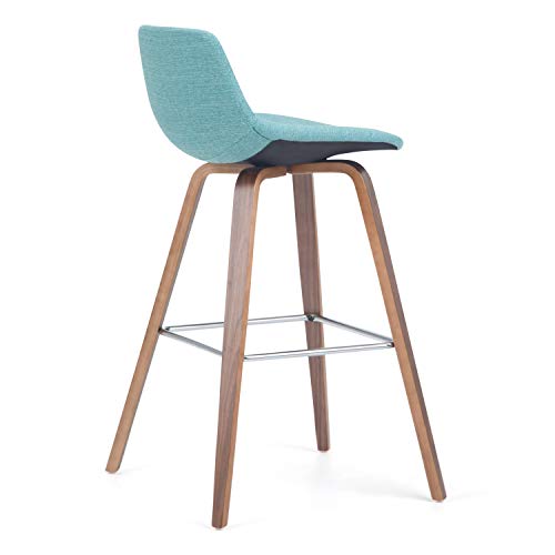 SIMPLIHOME Randolph Counter Stools (Set of 2) - 28 Inch Seat Height Upholstered Bentwood Kitchen Seats in Aqua Blue Linen Look Fabric, Mid Century Modern Seating with Curved Backrest and Footrest - Image 5
