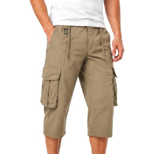 Short cargo 3/4 vintage pour homme en coton avec poches