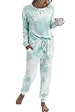 PRETTYGARDEN Women's Tie Dye Two Piece Tracksuit Set Long Sleeve Sweatshirt with Long Pants (Green,Medium)