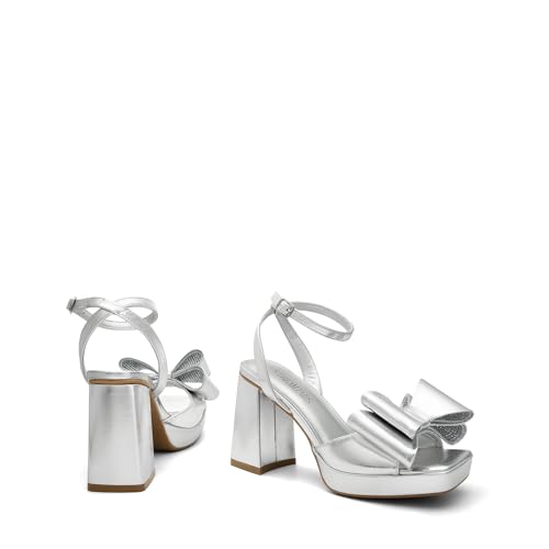 DREAM PAIRS Women's Platform Chunky Heels Fashion Bowknots High Block Square Toe Dress Sandals for Wedding Bridal Party3