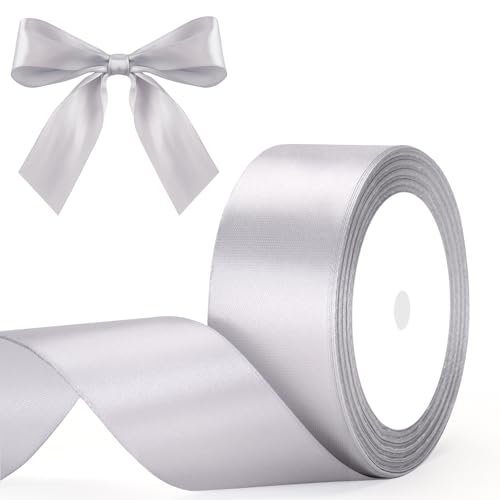 G2PLUS Silver Gray Satin Ribbons 40mm: Wide Deocrative Ribbons for Gift Wrapping Crafting Party Decoration & 22m