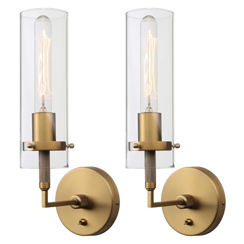 Image of Phansthy Hardwired Wall Sconces with Switch Set of 2, Modern Bathroom Wall Lighting Vanity Light with Clear Glass, Wall Mount Lights for Living Room Corridor Mirror Bedroom Stairs (Antique 2 Pack)