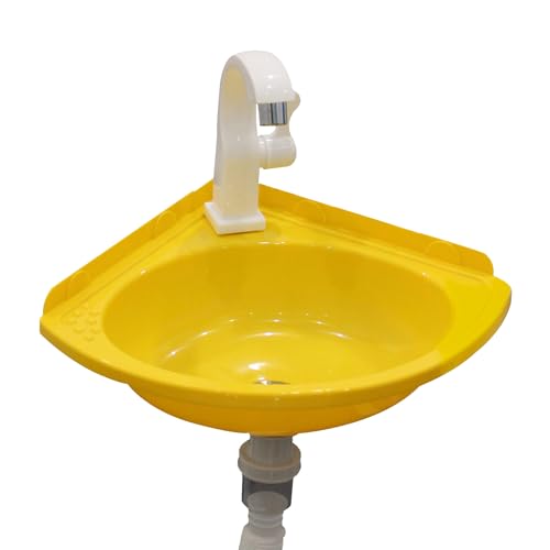 Petit Éviers D'angle Lavabo de Salle de Bain Évier Mural en Plastique Mini Vasque avec Robinet et Kit de Drainage, Lave-Main pour L'intérieur et à...