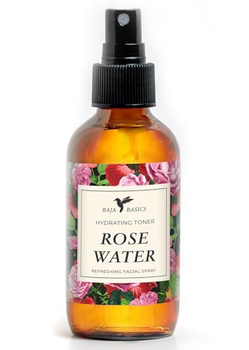 Rose Water Spray for Face by Baja Basics - Pure, Organic Rosewater Facial Toner for Hair and Aromatherapy Large 4 oz