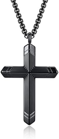 Stainless Steel Cross Necklace for Men, Silver Black gold plated Cross Pendant Jesus Necklace Chain, Non Tarnish Sturdy Mens Christian Jewelry Gifts for Him Baptism Confirmation Birthday, 24 Inch
