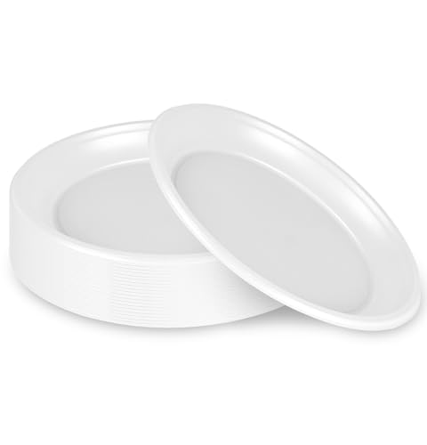 Alaoo Platos de Plastico,40PCS Platos Plastico Duro Reutilizable,Platos de Fiesta Blancos,Elegantes y Reutilizables,Vajilla Resistente e Irrompible para Bodas,Cumpleaños,Catering,Fiestas,22 cm