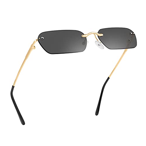 Image of FEISEDY Rimless Sunglasses Y2K Retro Small Narrow Clear Eyewear Vintage Rectangle Sunglasses for Women Men B2643