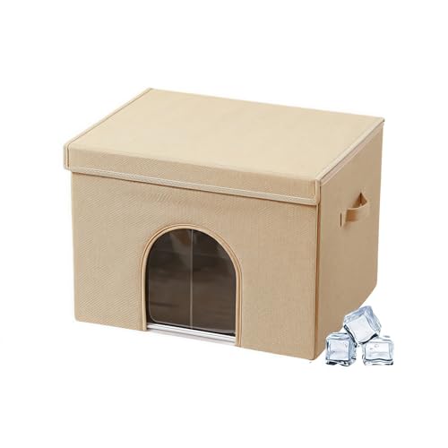 Iuseike ペットハウス 猫ペット エアコン室 保冷室 折りたたみ 暑さ対策 耐久性 防水 防汚 通気性 節電対策 冷却マット 便利な収納 電気は不要 アイスパック付き 熱中症対策 室内室外兼用 小型犬・中型犬用 四季兼用 ペット用品 (カーキ)