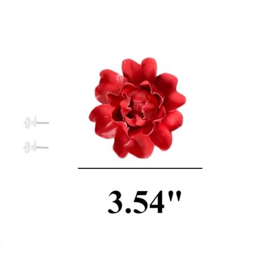 Image of Red,Luoyang Peony, 3.54 inch,Ceramic Flower Wall Art Decor, Artificial Flower Wall Sculpture,Handmade Ceramic Flowers for Home,Hallway,Living Room, Kitchen,Bathroom